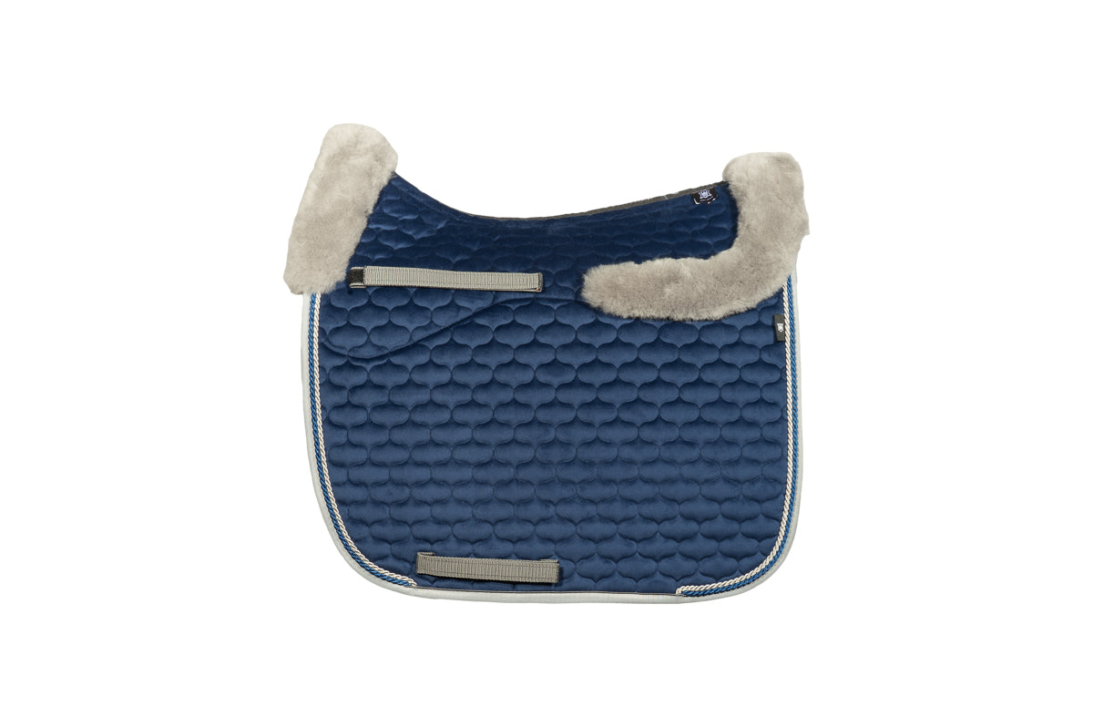 Schabracke FS26/02 Samt blau/grau mit Lammfell DR und VS Gr.L