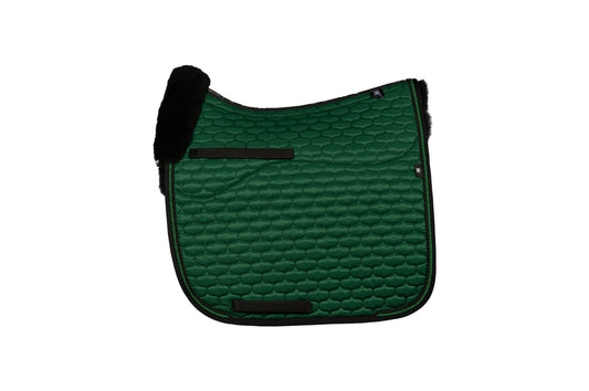 Schabracke FS26 Glanz grün/schwarz mit Lammfell DR Gr.L/S-L