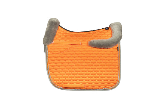 Schabracke FS26 Glanz orange/grau mit Lammfell DR Gr.L