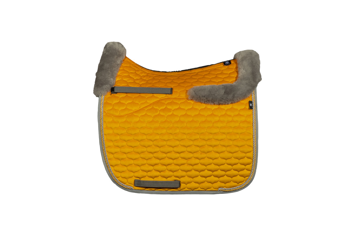 Schabracke FS26 Samt orange/grau mit Lammfell DR Gr.L